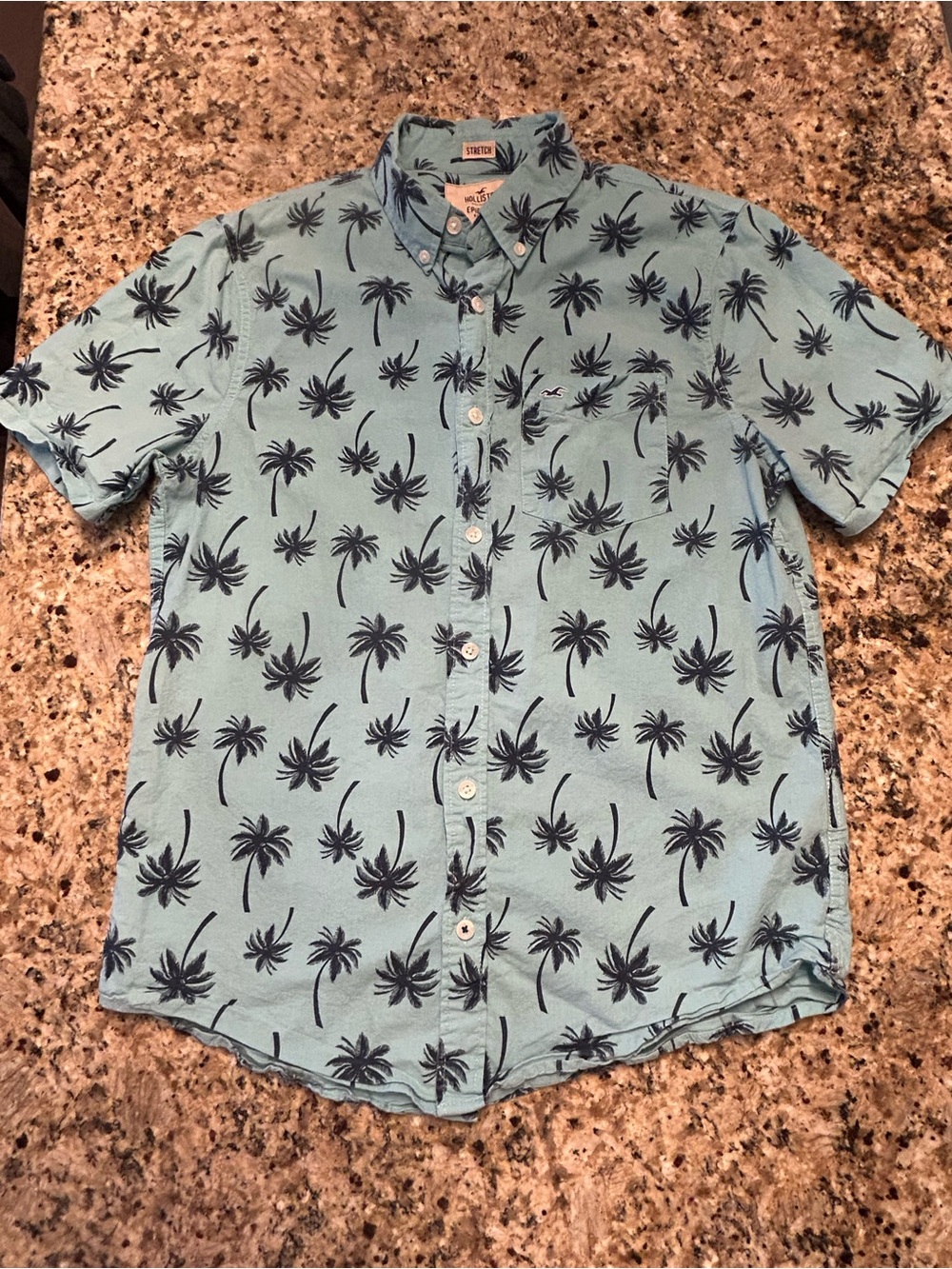 Hollister Epic Flex Palm Tree Button Up Shirt Mens Medium Tropical Short Sleeve